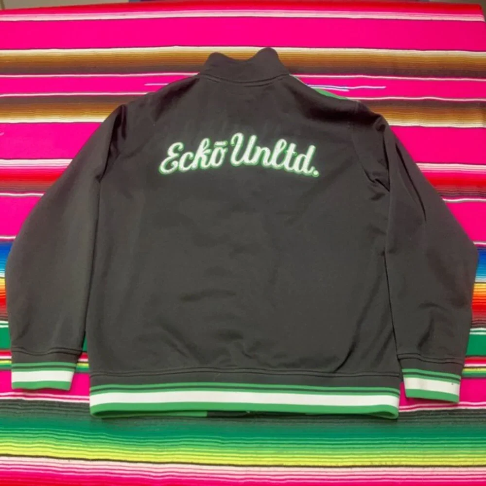 Vintage Y2K Ecko Unltd Track Jacket Men's M Black Green White Full Zip Hip Hop - Picture 3 of 6